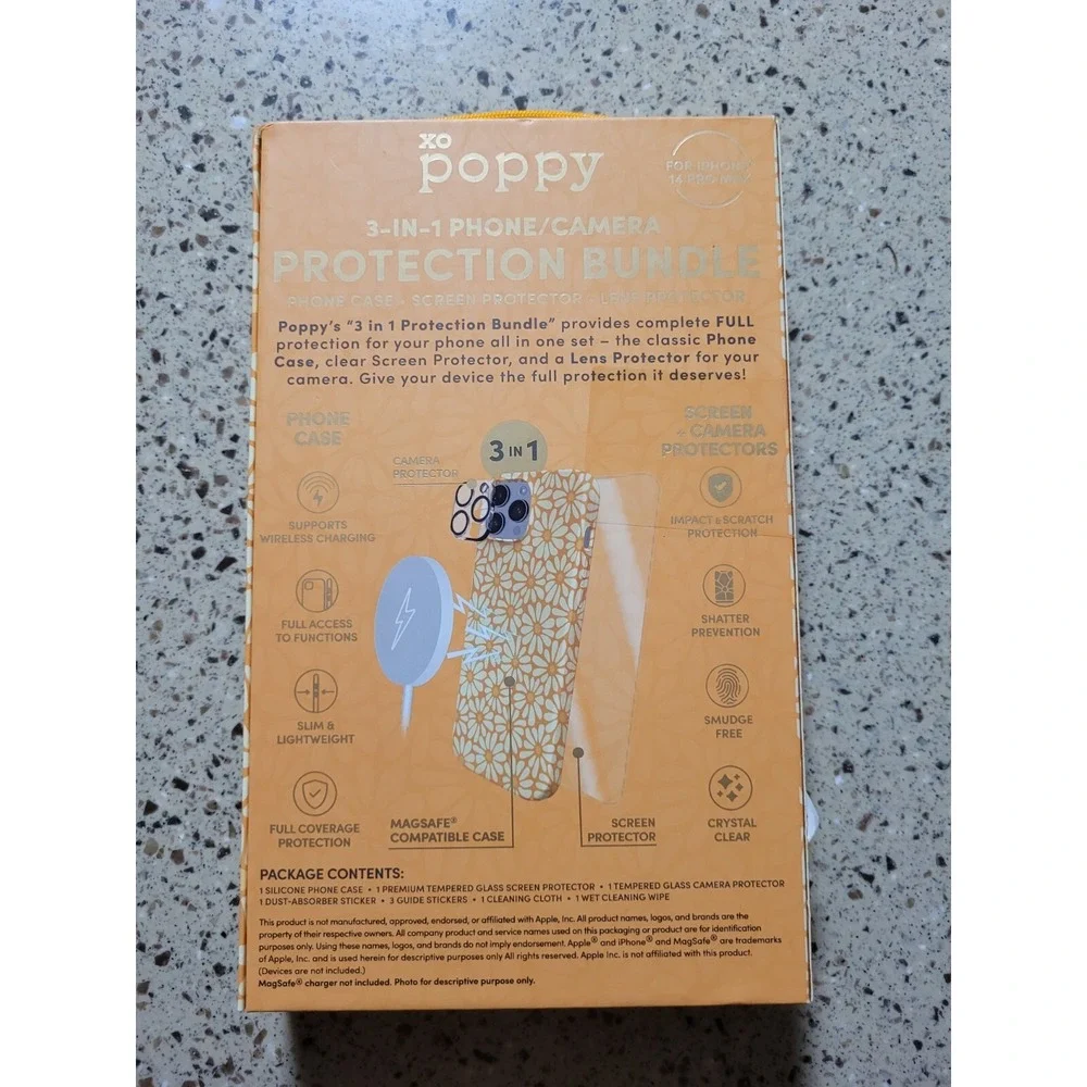 XO Poppy iPhone 14 Pro Max 3 In 1 Magsafe Daisy Case, Screen & Lens Protector
